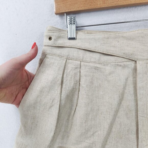 Banana Republic Shorts Womens 10 Cream Herringbone Linen Blend Pleated High Rise - Picture 2 of 11